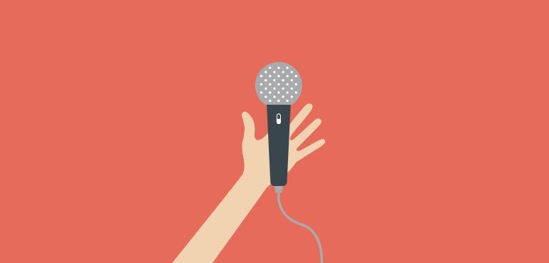 skills to look for in a good story telling narrator - illustration of a microphone