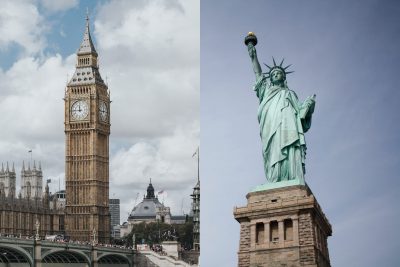 British vs American voice over - big ben statue of liberty