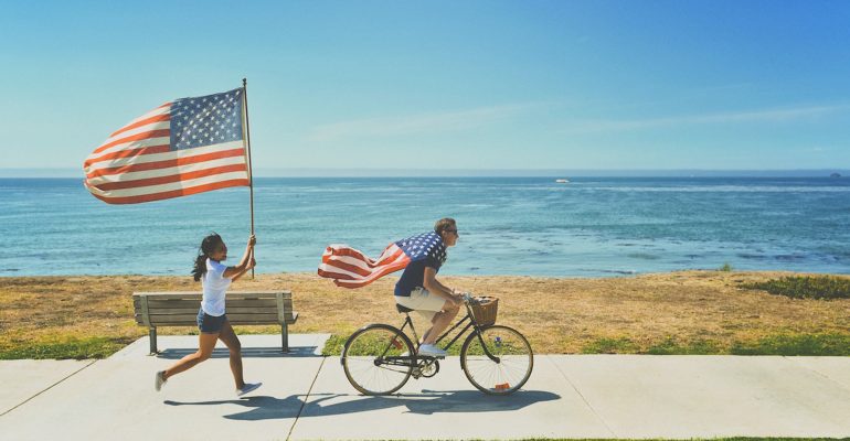 British vs American voice over - teens with american flag