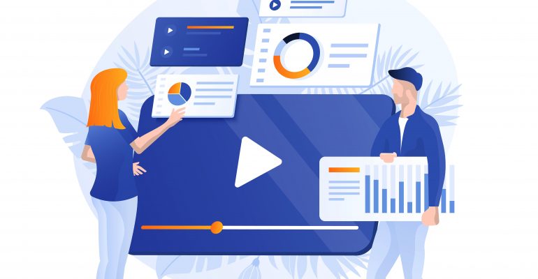 Explainer Videos Why Hire a Pro Voice Actor - Animated image of two professionals with graphs