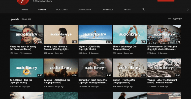Finding the Right Music for Your Marketing Video — Screenshot of YouTube Audio Library