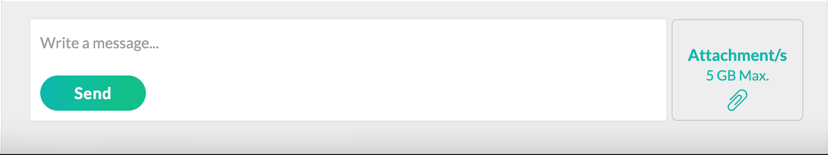 Talent Message Text Area. Attachements of up to 5GB can be sent