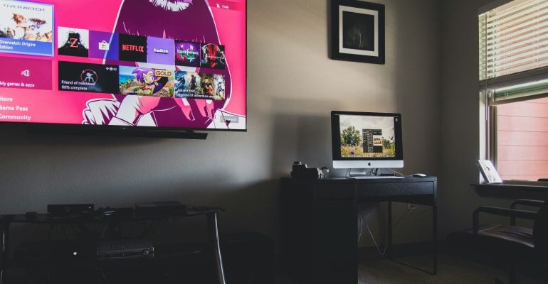 Audio Description - Photo of TV with streaming channels